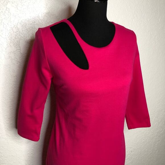 Boston Proper bright pink cutout neckline sheath dress size Small - Picture 2 of 14